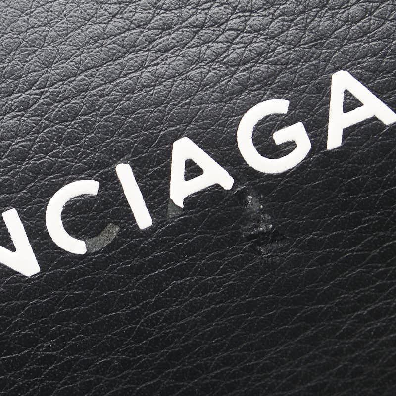 バレンシアガ ロゴプリント EVERYDAY エブリデイ M ポーチ 化粧ポーチ 492465 ブラック レザー レディース BALENCIAGA 【中古】
