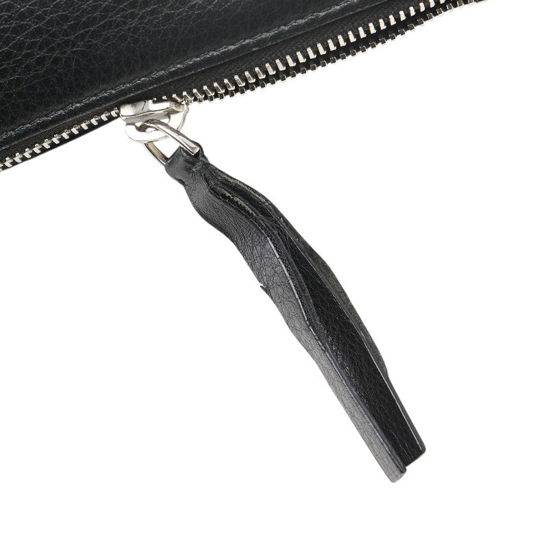 バレンシアガ ロゴプリント EVERYDAY エブリデイ M ポーチ 化粧ポーチ 492465 ブラック レザー レディース BALENCIAGA 【中古】