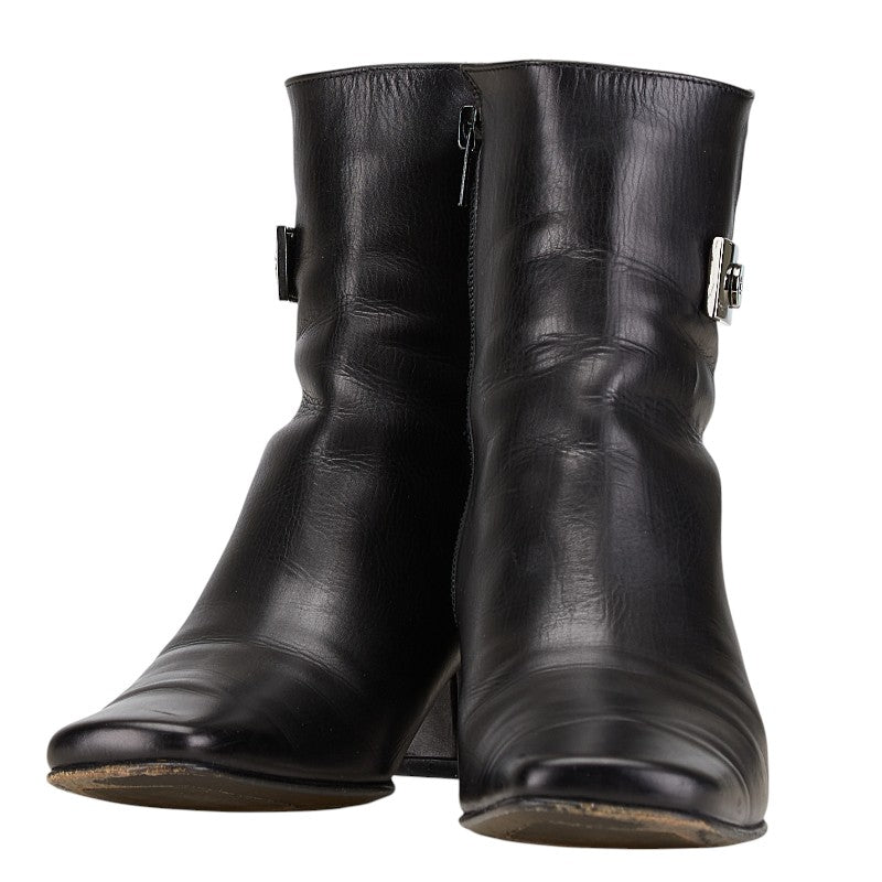 サルヴァトーレフェラガモ ガンチーニ ブーツ ショートブーツ サイズ：7C ブラック レザー レディース Salvatore Ferragamo 【中古】