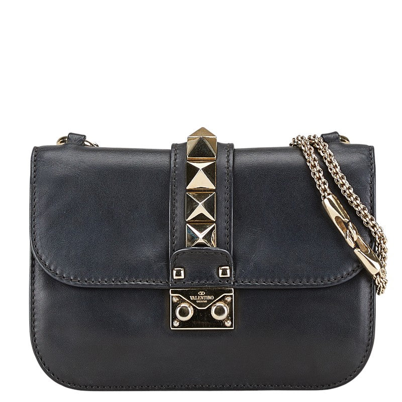 ヴァレンティノ スタッズ チェーン ショルダーバッグ ブラック レザー レディース VALENTINO 【中古】