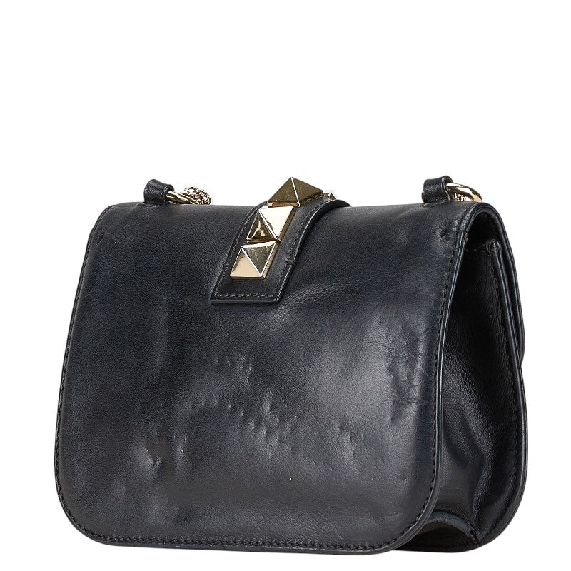 ヴァレンティノ スタッズ チェーン ショルダーバッグ ブラック レザー レディース VALENTINO 【中古】