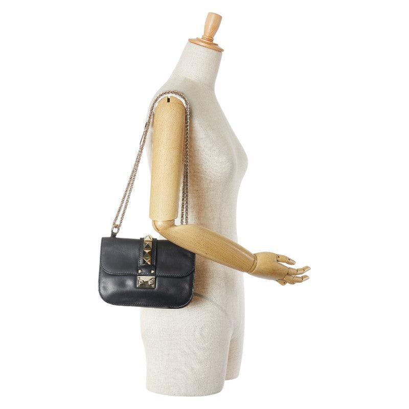 ヴァレンティノ スタッズ チェーン ショルダーバッグ ブラック レザー レディース VALENTINO 【中古】