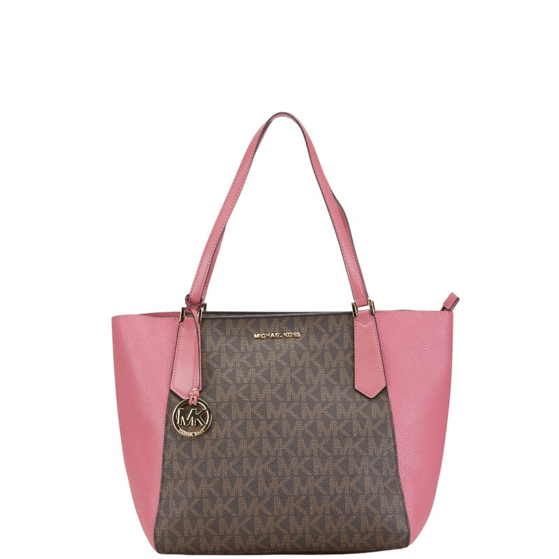 マイケルコース MKモノグラム ハンドバッグ トートバッグ ブラウン ピンク PVC レザー レディース Michael Kors 【中古】
