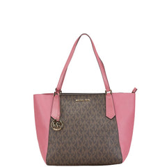 マイケルコース MKモノグラム ハンドバッグ トートバッグ ブラウン ピンク PVC レザー レディース Michael Kors 【中古】