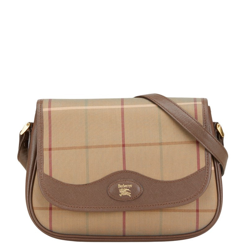 バーバリー チェック ロゴ ショルダーバッグ カーキ ブラウン キャンバス レザー レディース BURBERRY 【中古】