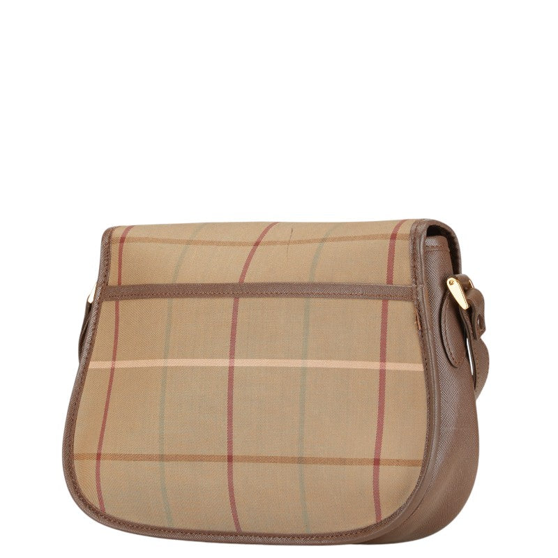 バーバリー チェック ロゴ ショルダーバッグ カーキ ブラウン キャンバス レザー レディース BURBERRY 【中古】