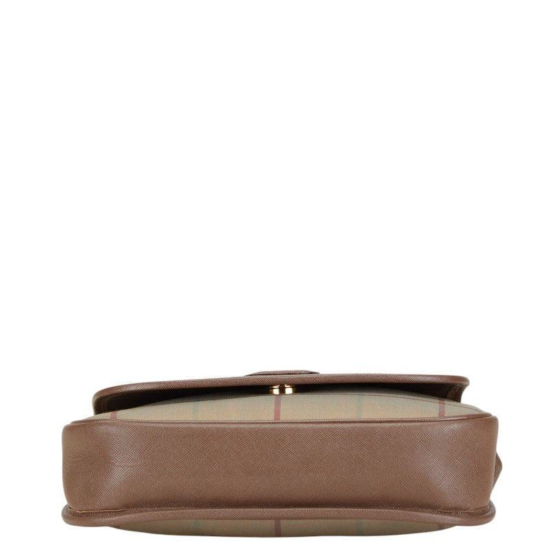 バーバリー チェック ロゴ ショルダーバッグ カーキ ブラウン キャンバス レザー レディース BURBERRY 【中古】