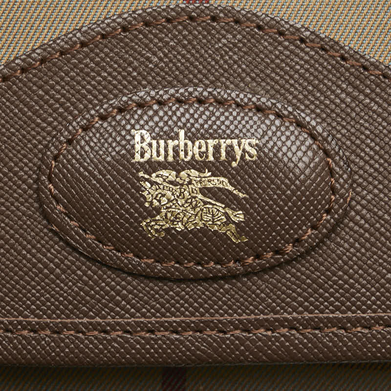 バーバリー チェック ロゴ ショルダーバッグ カーキ ブラウン キャンバス レザー レディース BURBERRY 【中古】