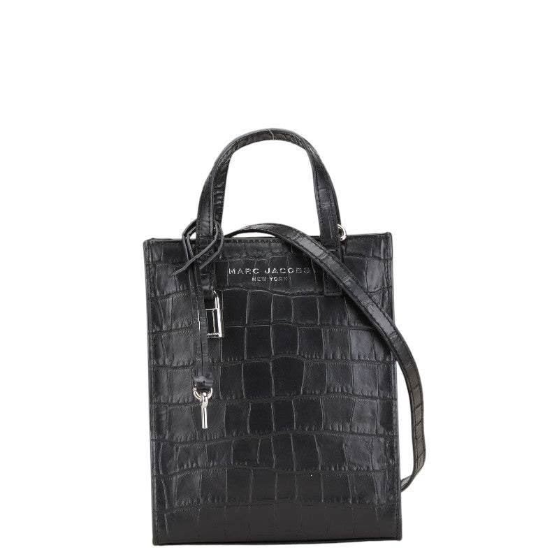 マークジェイコブス クロコ型押し マイクロ トートバッグ ショルダーバッグ 2WAY ブラック レザー レディース MARC JACOBS 【中古】