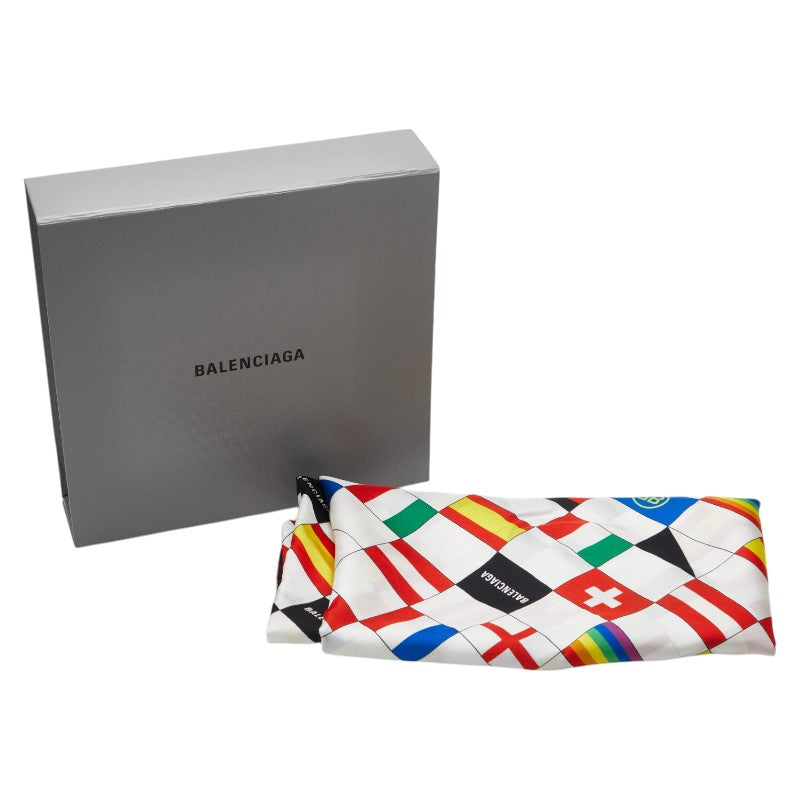 バレンシアガ ロゴ 国旗 スカーフ ホワイト マルチカラー シルク レディース BALENCIAGA 【中古】