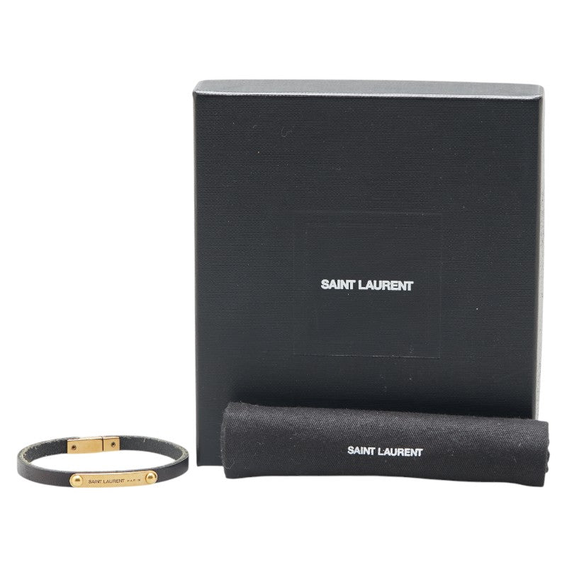 サンローラン ロゴ ブレスレット ブラック レザー レディース SAINT LAURENT 【中古】