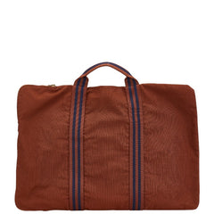エルメス フールトゥ ポルトドキュマン ビジネスバッグ ドキュメントケース ブラウン ネイビー キャンバス レディース HERMES 【中古】