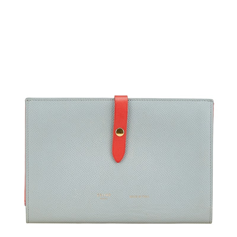 セリーヌ ラージ ストラップウォレット バイカラー 長財布 ライトグリーン レッド レザー レディース CELINE 【中古】