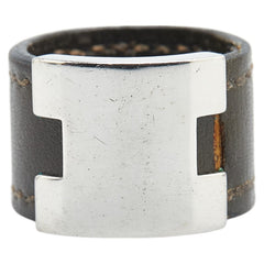 エルメス ルーリー リング 指輪 カーキ シルバー レザー メタル レディース HERMES 【中古】