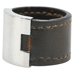 エルメス ルーリー リング 指輪 カーキ シルバー レザー メタル レディース HERMES 【中古】