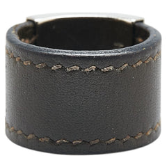 エルメス ルーリー リング 指輪 カーキ シルバー レザー メタル レディース HERMES 【中古】