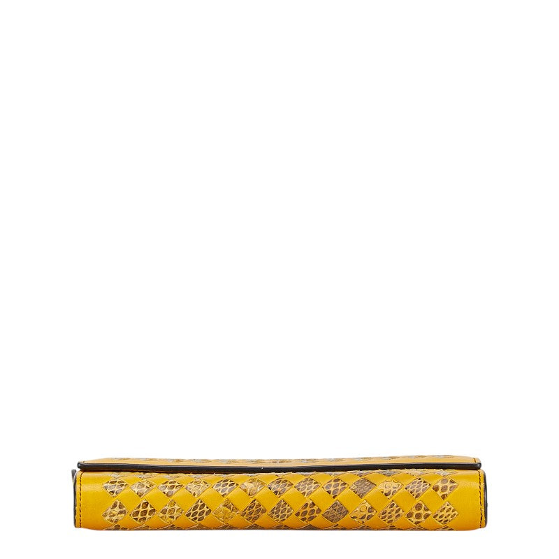 ボッテガヴェネタ イントレチャート 長財布 イエロー レザー パイソン レディース BOTTEGAVENETA 【中古】