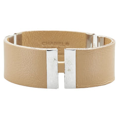 シャネル ヴィンテージ ロゴ ブレスレット ベージュ シルバー レザー メタル レディース CHANEL 【中古】