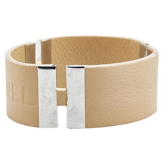 シャネル ヴィンテージ ロゴ ブレスレット ベージュ シルバー レザー メタル レディース CHANEL 【中古】