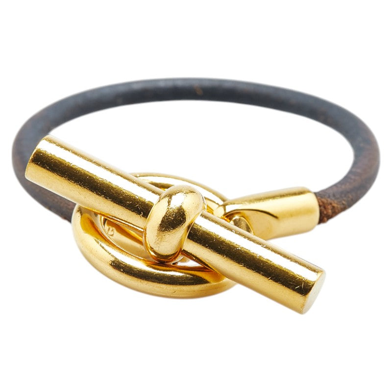 エルメス グレナン ブレスレット ゴールド ブラウン メッキ レザー レディース HERMES 【中古】