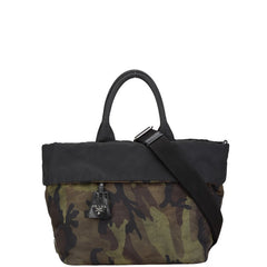 プラダ 三角ロゴプレート 迷彩 カモフラージュ ハンドバッグ ショルダーバッグ 2WAY カーキ ブラック マルチカラー ナイロン レザー レディース PRADA 【中古】