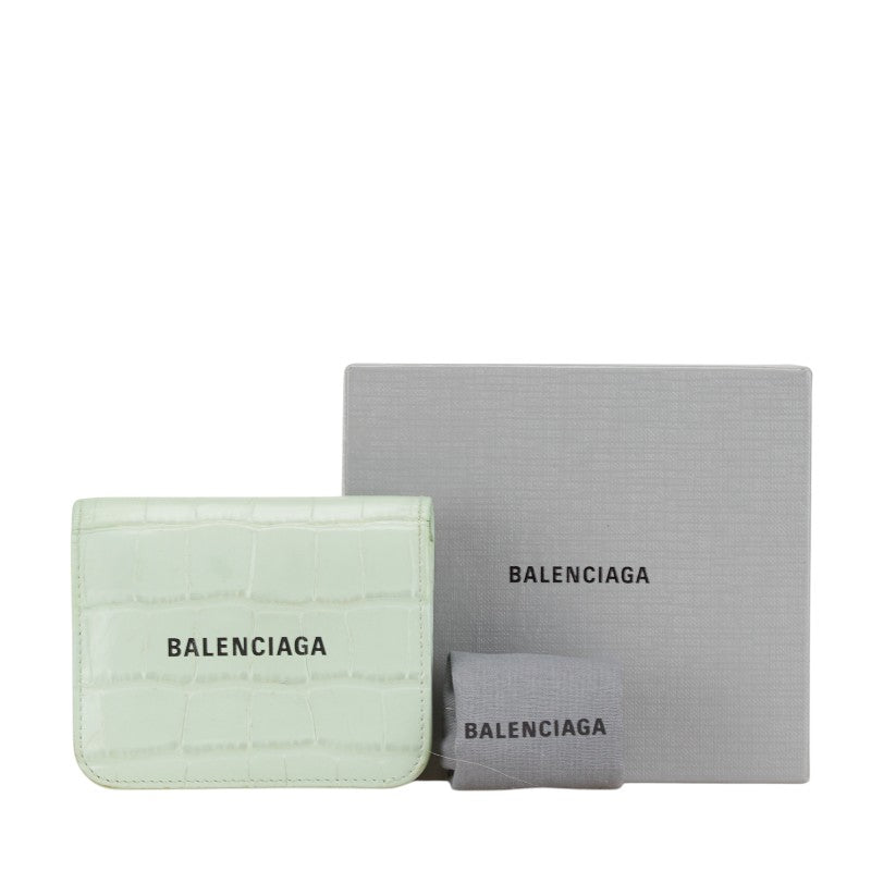 バレンシアガ クロコ型押し 二つ折り財布 655624 ミントグリーン レザー レディース BALENCIAGA 【中古】