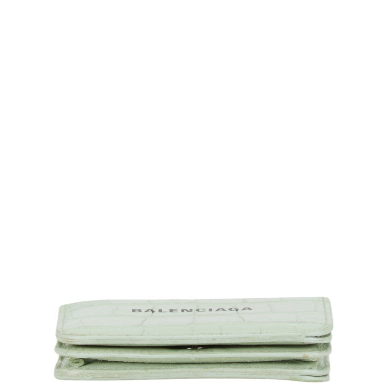 バレンシアガ クロコ型押し 二つ折り財布 655624 ミントグリーン レザー レディース BALENCIAGA 【中古】
