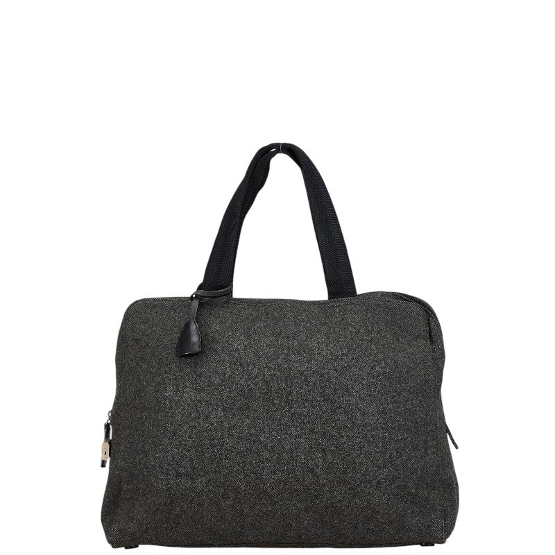 プラダ 三角ロゴプレート ハンドバッグ トートバッグ グレー ウール レディース PRADA 【中古】