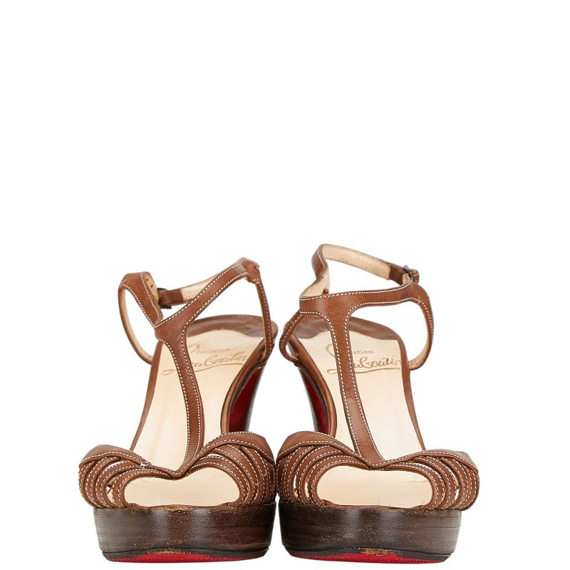 クリスチャンルブタン パンプス オープントゥ ハイヒール サイズ：34 1/2 ブラウン レザー レディース Christian Louboutin 【中古】