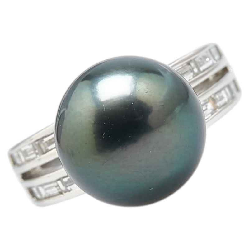 Pt900 プラチナ 黒蝶真珠12.2mm ダイヤ0.64ct リング 指輪 レディース 10.5号 【中古】