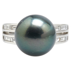 Pt900 プラチナ 黒蝶真珠12.2mm ダイヤ0.64ct リング 指輪 レディース 10.5号 【中古】