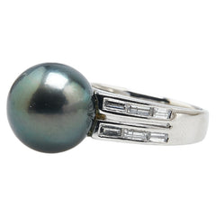 Pt900 プラチナ 黒蝶真珠12.2mm ダイヤ0.64ct リング 指輪 レディース 10.5号 【中古】