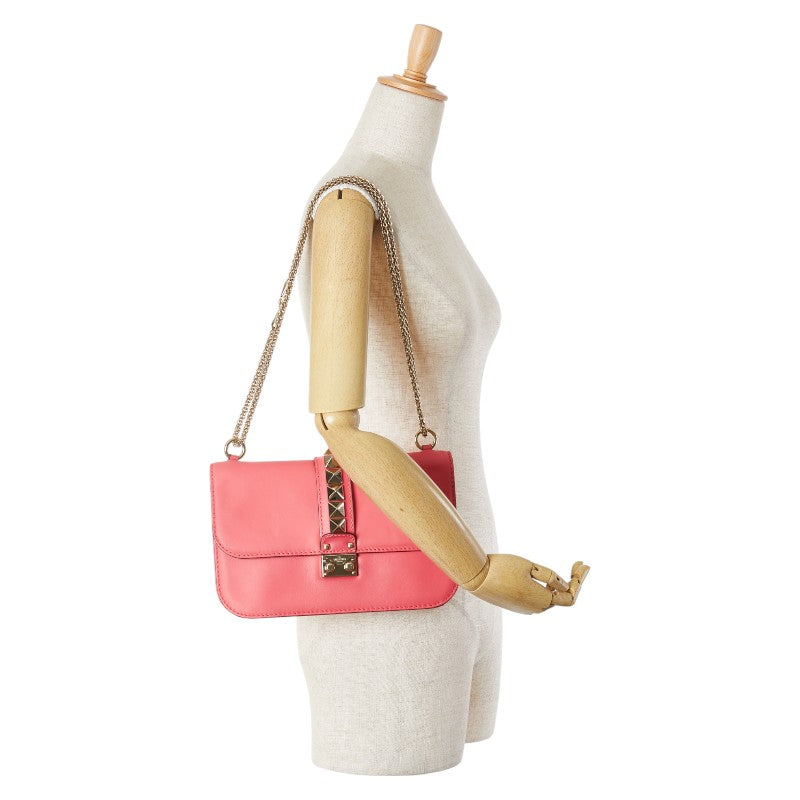 ヴァレンチノ ロックスタッズ チェーン ショルダーバッグ ピンク レザー レディース Valentino 【中古】