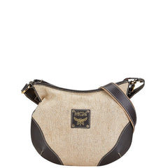 エム シー エム ロゴ 斜め掛け ショルダーバッグ ベージュ ブラウン キャンバス レザー レディース MCM 【中古】