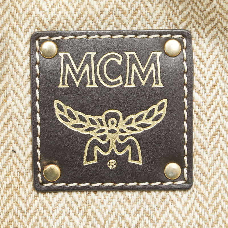 エム シー エム ロゴ 斜め掛け ショルダーバッグ ベージュ ブラウン キャンバス レザー レディース MCM 【中古】