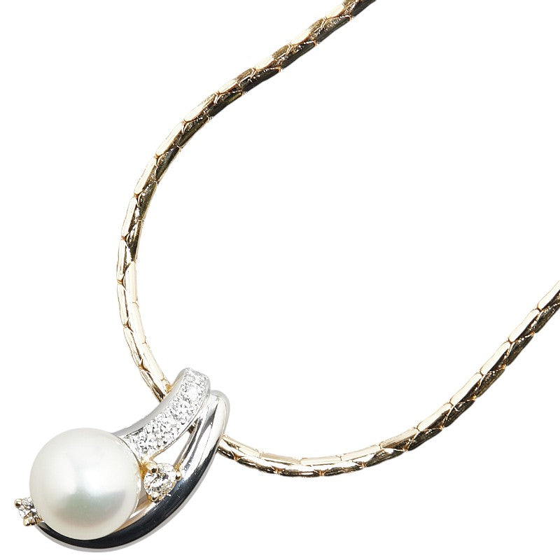ミラショーン K18YG イエローゴールド Pt900 プラチナ コンビ アコヤパール8.5mm ダイヤ0.20ct ペンダントネックレス レディース mila schon 【中古】