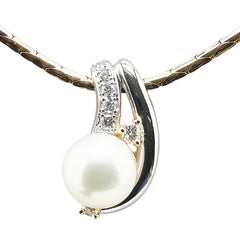 ミラショーン K18YG イエローゴールド Pt900 プラチナ コンビ アコヤパール8.5mm ダイヤ0.20ct ペンダントネックレス レディース mila schon 【中古】