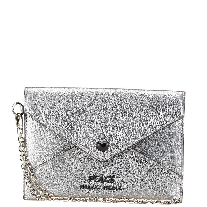 ミュウミュウ マドラス スリム ラブ ピース メタリック ミニウォレット ポーチ 5MF01P シルバー ブラック レザー レディース MIUMIU 【中古】