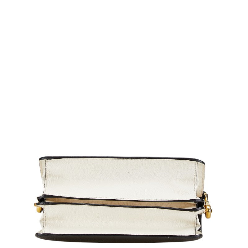 プラダ サフィアーノ 斜め掛け ショルダーバッグ ブラック ホワイト レザー レディース PRADA 【中古】