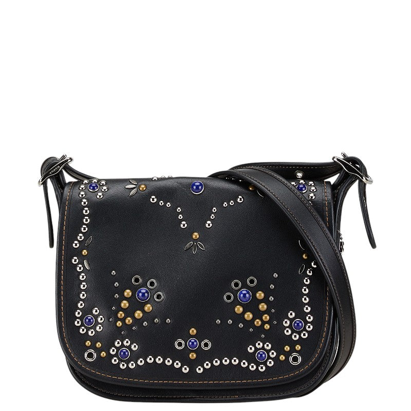 コーチ スタッズ ストーン 斜め掛け ショルダーバッグ ブラック レザー レディース COACH 【中古】