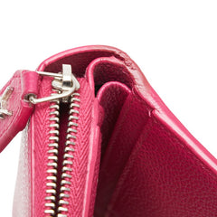 サンローラン YSLロゴ ラウンドファスナー 二つ折り財布 ピンク レザー レディース SAINT LAURENT 【中古】