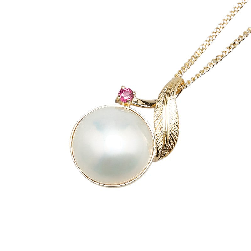 K18YG イエローゴールド マベパール約14mm ルビー ペンダントネックレス レディース 【中古】