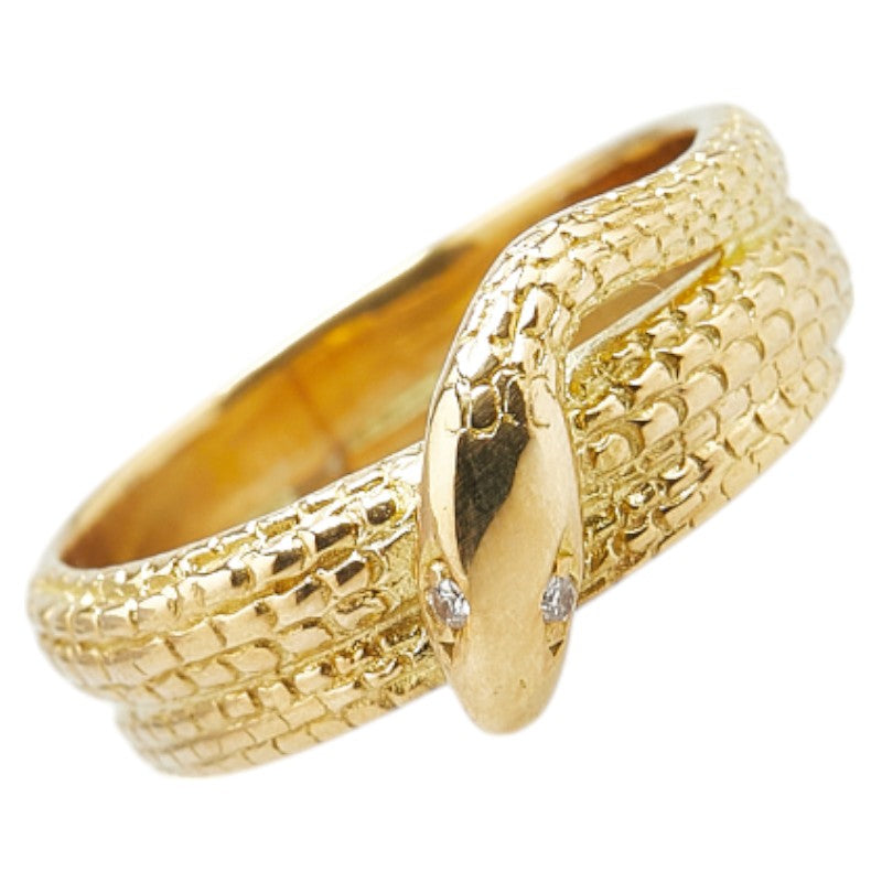 K18YG イエローゴールド ダイヤ スネーク ヘビ 蛇 モチーフ リング 指輪 レディース 7号 【中古】