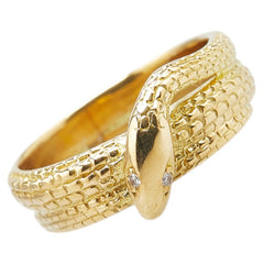 K18YG イエローゴールド ダイヤ スネーク ヘビ 蛇 モチーフ リング 指輪 レディース 7号 【中古】
