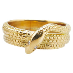 K18YG イエローゴールド ダイヤ スネーク ヘビ 蛇 モチーフ リング 指輪 レディース 7号 【中古】