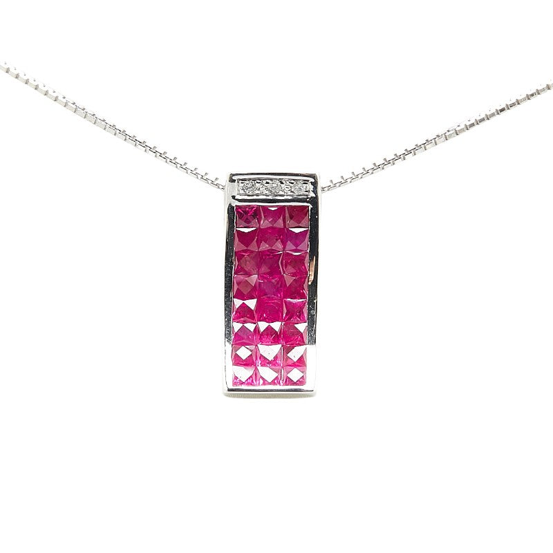 K18WG ホワイトゴールド ルビー2.30ct ダイヤ0.05ct プレート ペンダントネックレス レディース 【中古】