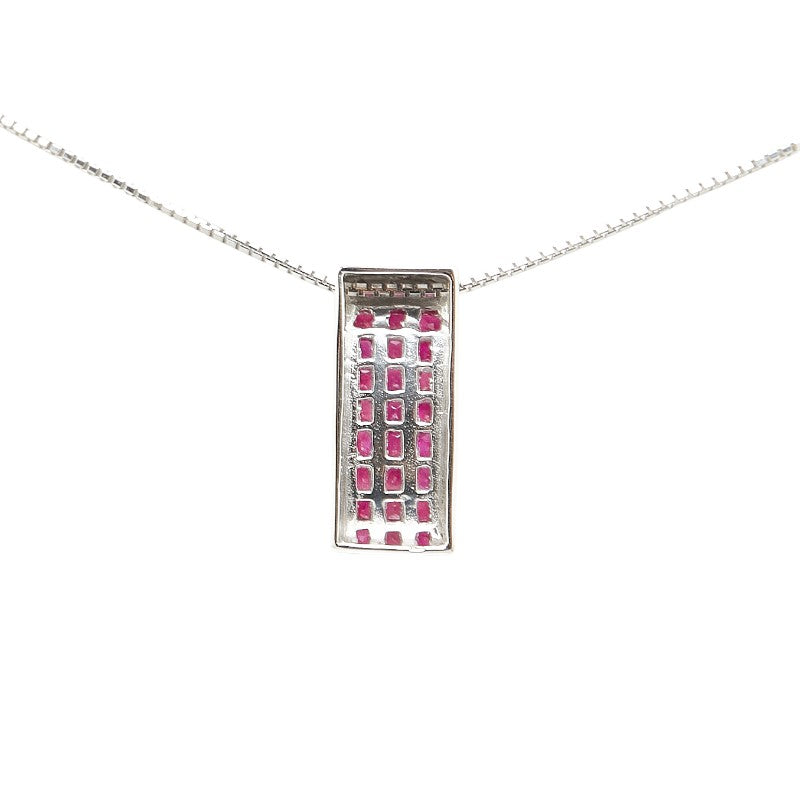 K18WG ホワイトゴールド ルビー2.30ct ダイヤ0.05ct プレート ペンダントネックレス レディース 【中古】