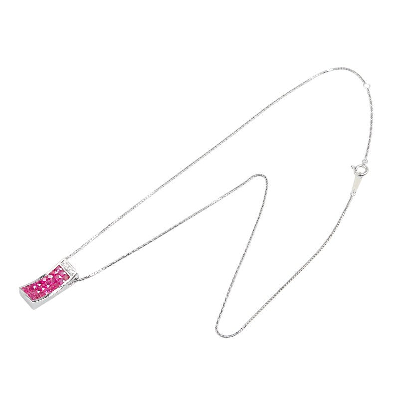 K18WG ホワイトゴールド ルビー2.30ct ダイヤ0.05ct プレート ペンダントネックレス レディース 【中古】