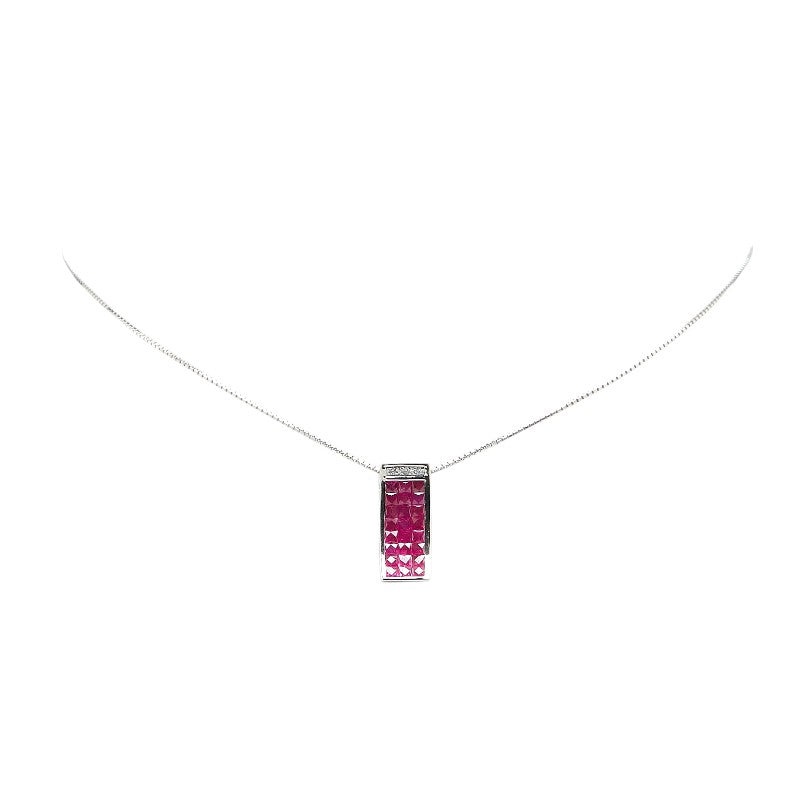 K18WG ホワイトゴールド ルビー2.30ct ダイヤ0.05ct プレート ペンダントネックレス レディース 【中古】