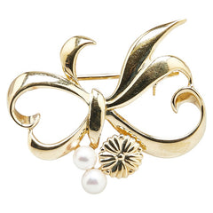 ミキモト K18YG イエローゴールド パール3.6～4mm リボン モチーフ ブローチ レディース MIKIMOTO 【中古】